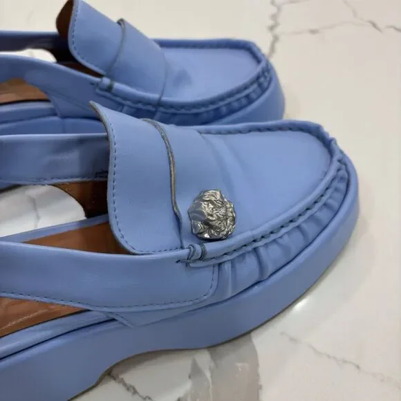 Ganni Loafers Womens Size 8 EU 38 Retro Slingback Platform Shoes Blue Leather - Picture 11 of 12